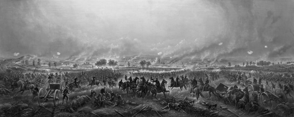 Vintage Civil War print of the Battle of Gettysburg Canvas Art - John ParrotStocktrek Images (44 x 18)
