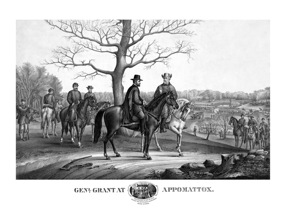 Vintage Civil War print showing Generals Robert E Lee and Ulysses S Grant Canvas Art - John ParrotStocktrek Images (33 x 24)