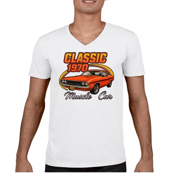 Vintage Classic 1970 Muscle Car Men's V-Neck T-shirt American Power Legendary V8 Performance