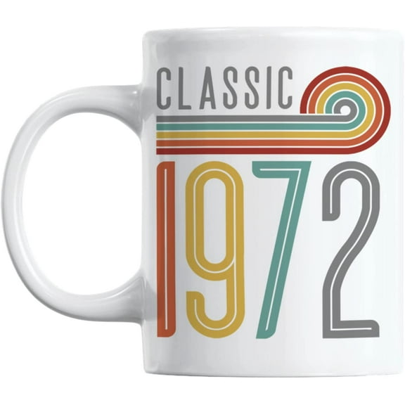 Vintage Classic 1972 feat. Rainbow Stripes, Birthday Coffee & Tea Mug Cup (11oz)