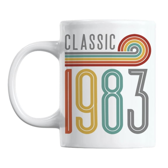 Vintage Classic 1983 feat. Rainbow Stripes, Birthday Coffee & Tea Mug Cup (11oz)