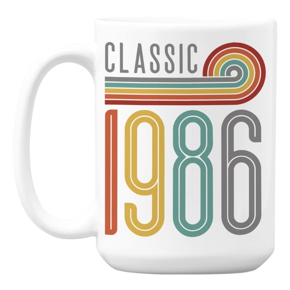 Vintage Classic 1986 feat. Rainbow Stripes, Birthday Coffee & Tea Mug Cup (15oz)