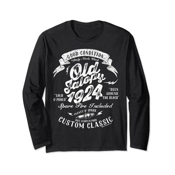 Vintage Classic Car Graphic Long Sleeve T-Shirt for 1924 Old Jalopy Birthday Celebration