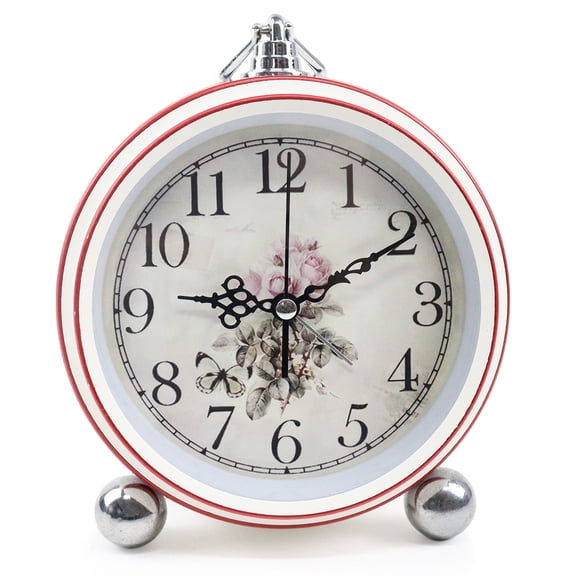 Vintage Classic Clock, Silent Non Ticking Analog Desk Clock, Elegant Decorative Clock with Distressed Metal Frame for Office Living Room or Bedroom