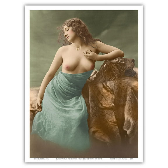 Vintage Classic French Figure Photo - Hand-Colored Tinted Art - From a French Risque Postcard c.1910 - Master Art Print (Unframed) 9in x 12in