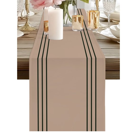Vintage Classic Line on Brown Table Runners 36 Inches Long Simplistic Striped Kitchen Dining Table Runner Dresser Scarves for Party Coffee Holiday Party Decor