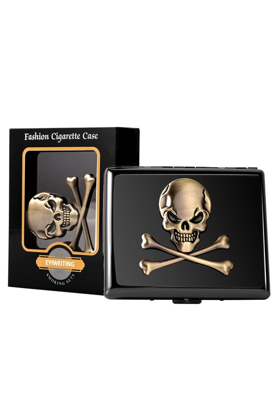 Vintage Classic Metal Women's Men's Portable Cigarette Case, RFID Credit Card Wallet,Holds 18-20 100mm Cigarettes (Black)