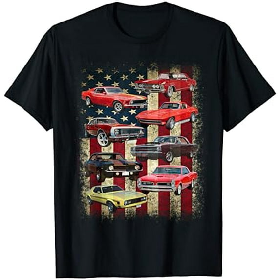 Vintage Classic Muscle Car Retro American Flag Patriotic T-Shirt