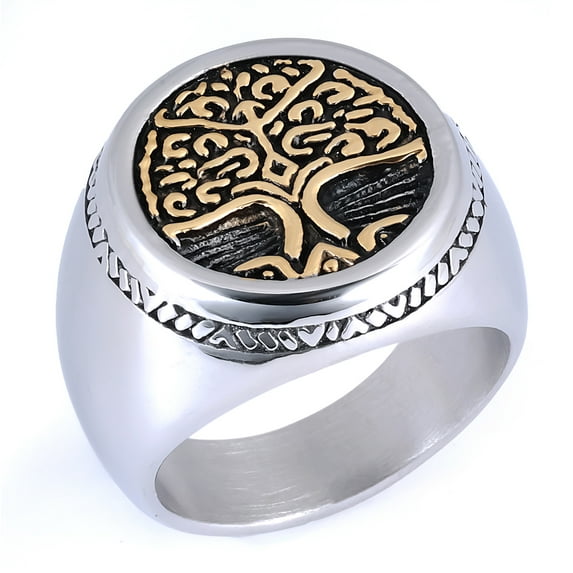 Vintage Classic Nordic Mythology Celtic Knot Tree Of Life Signet 14K White Gold Ring Punk Hip Hop Jewelry Gift