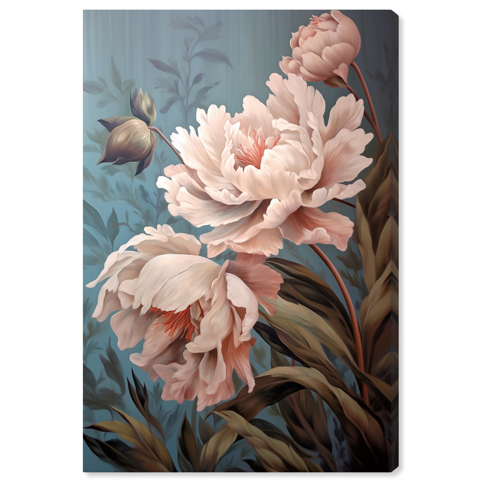 Vintage Floral Peonies Canvas Wall Art in Soft Pastel Colors