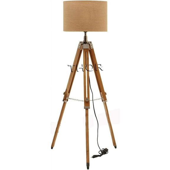 Vintage Classic Teak Wood Tripod Floor Lamp Nautical Floor Shade lamp Home Decor (Shade is Not Included)