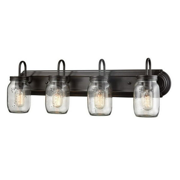 Vintage Clear Glass Jar Wall Sconces 4-Light Bathroom Vanity Lighting Fixture