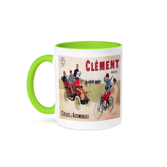 Vintage Clement Paris Cycles And Automobiles Advertising Poster, 11oz Two-Tone Green Mug