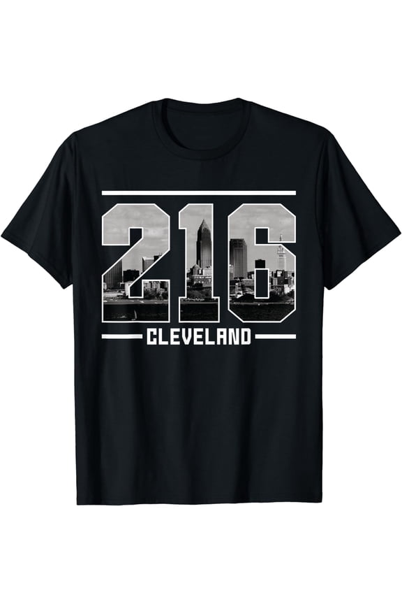 Vintage Cleveland 216 Area Code Ohio Skyline T-Shirt