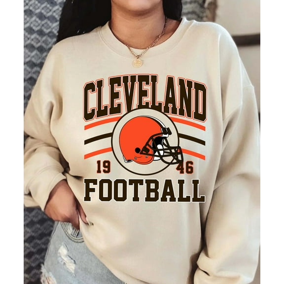 Vintage Cleveland Football Sweatshirt, Cleveland Football, Retro Style Cleveland Football Shirt Gift, Graphic Tee,Sand Color,Size XL