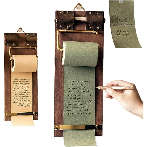 Vintage Clipboard with Refillable Kraft Paper Roll - Includes Wooden Pen & Built-in Cutter, Retro Hanging Board for Office Home Notes Lists, 11.81*4.72in, A