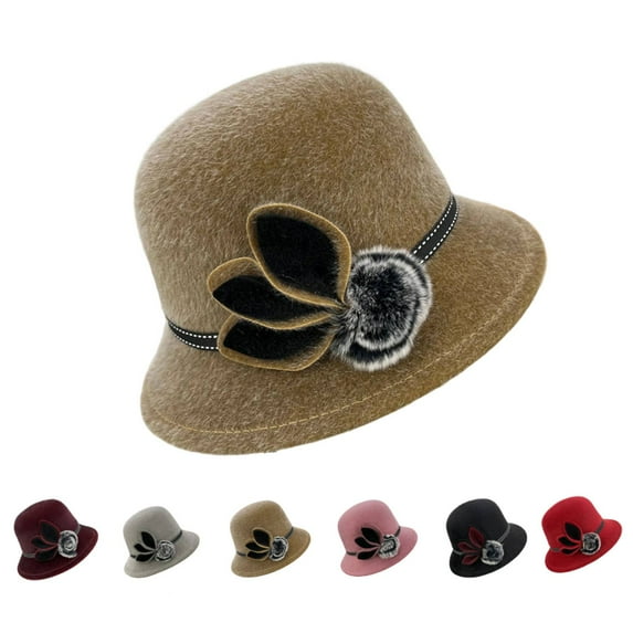 Vintage Cloche Bucket Bowler Hat Women Church Wedding Fascinator Dress Hat Winter Fedora, Khaki