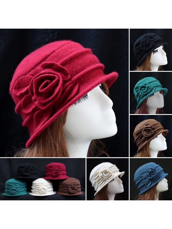 Vintage Cloche Bucket Cap for Women Winter Elegant Woolen Warm Hat