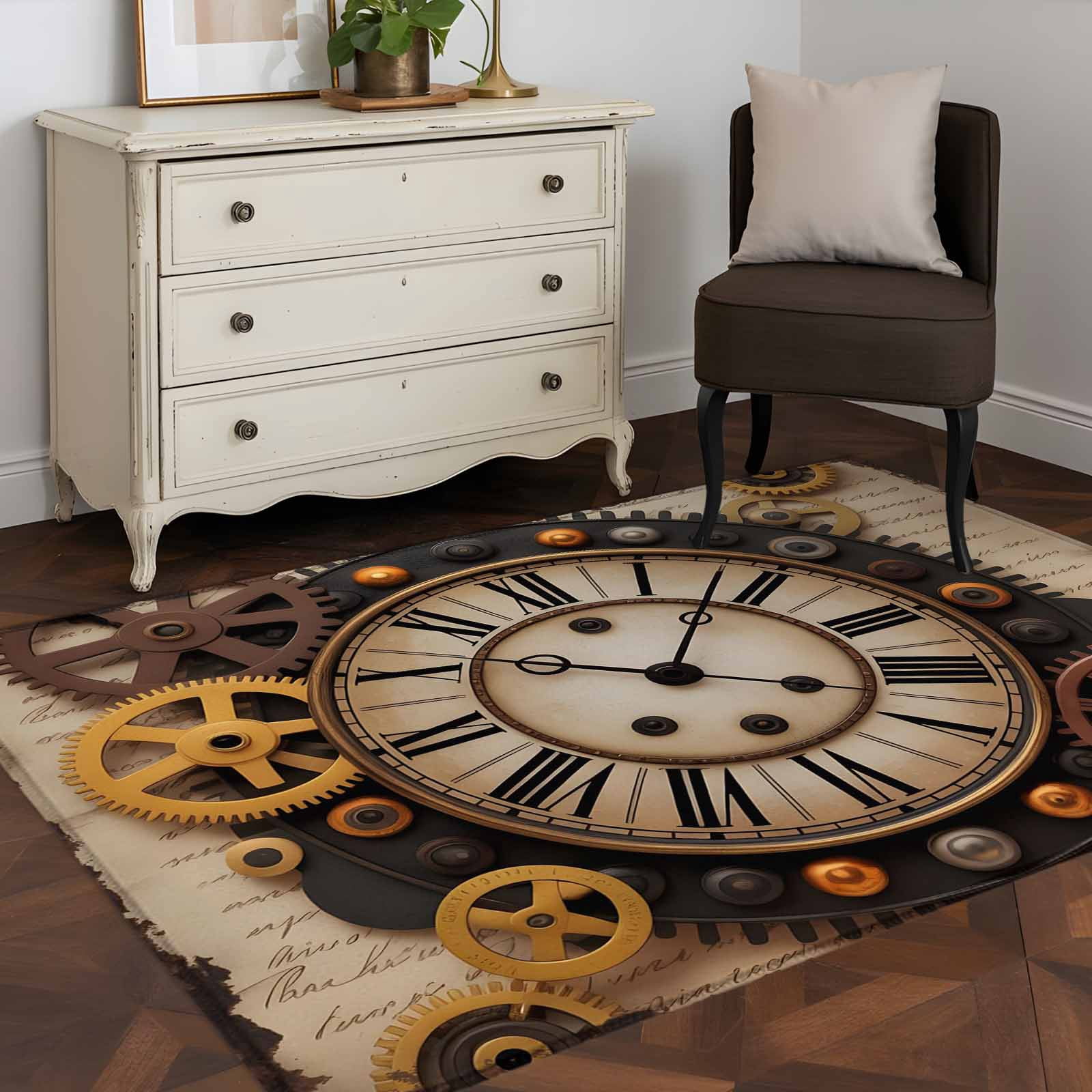 Vintage Clock 4x6 Rug for Dining Table for 4 People Under Table, Punk ...