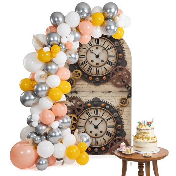 Vintage Clock Arch Backdrop Cover 4FT Punk Style Gears Industrial Aesthetics Retro Spandex Fitted Arch Covers Stretchy Backdrop Decoration for Wedding Birthday Graduation Party