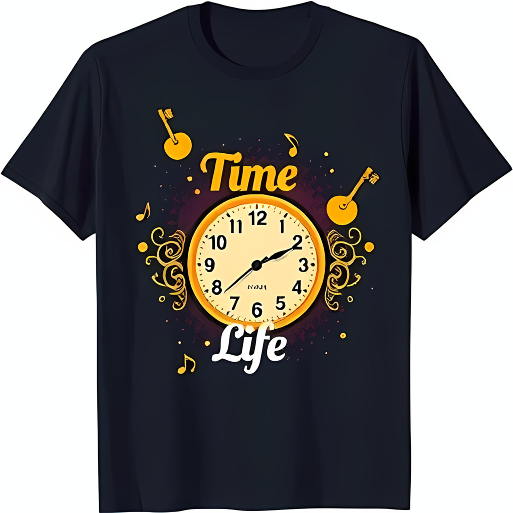 Vintage Clock Face Graphic Black T-Shirt 'Life' Design - Walmart.com