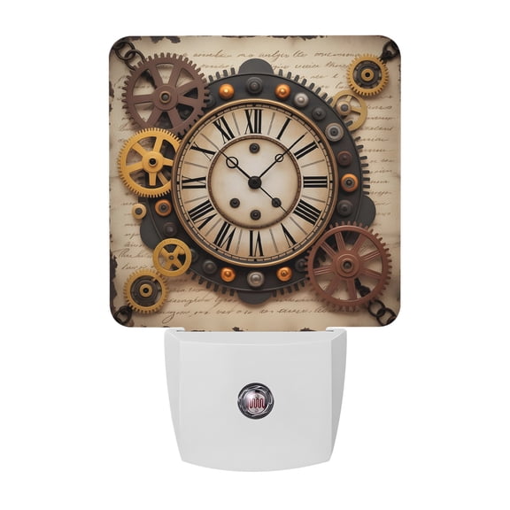 Vintage Clock Night Lights, Punk Style Gears Industrial Retro Smart Auto Dusk to Dawn Sensor Nightlights Plug-in Nightlight for Bedroom Bathroom Living Room Kitchen Hallway
