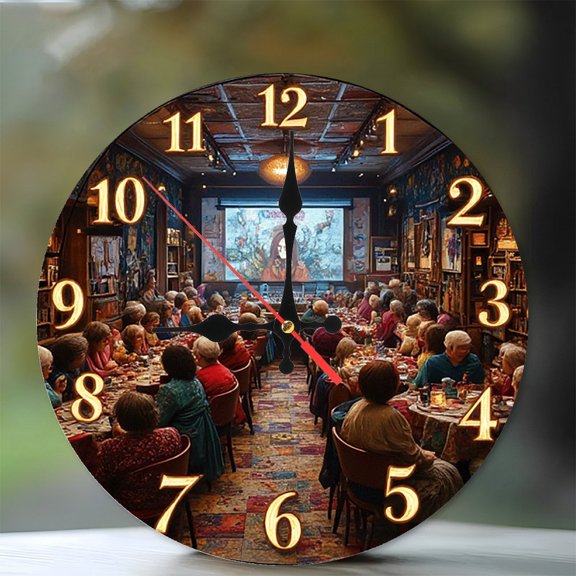 Vintage Clock Wall Decor Antique Room Dinner Party Scene 10-Inch Silent Wooden Wall Clock, Battery Operated (AA Batteries Not Included), Artistic Home Decor