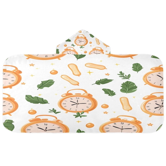 Vintage Clock and Leaves 50x23.5" Baby Hooded Bath Towel Poncho, Quick-Dry and Triangle Pocket, Kids' Essential