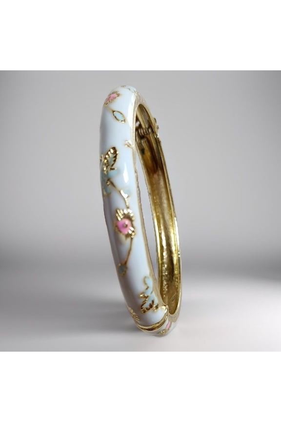 Vintage Cloisonne Floral Bangle Chinese Palace Style Enamel Bracelet Traditional Handmade Jewelry Gift for Women Cultural Wear