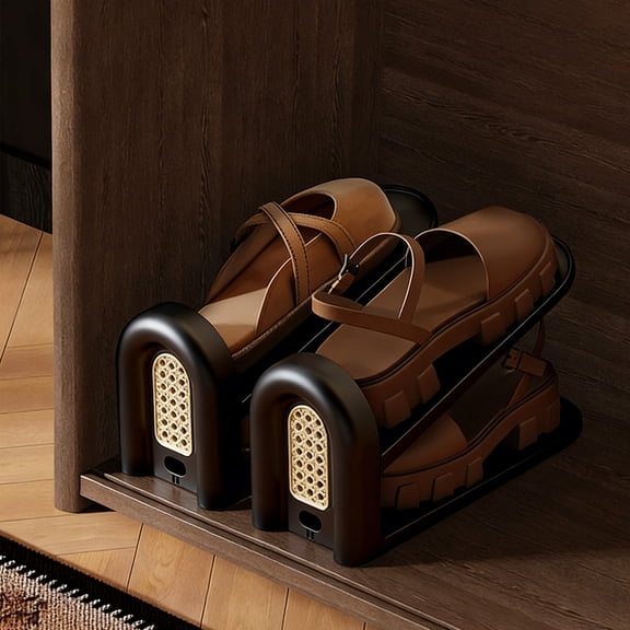 Vintage Closet Shoe Slots Organizer 2-Level Adjustable Shoe Stackers Retro For A Pair Of Shoes Double Layer Storage Space Saving Shoe Holder