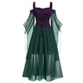 thumbnail image 1 of Vintage Clothing Gothic Off Shoulder Strappy Mesh Transparent A Line Length Slip Dress Party Outfit-DM01 Purple Green-XXL, 1 of 7