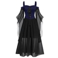 thumbnail image 1 of Vintage Clothing Gothic Off Shoulder Strappy Mesh Transparent A Line Length Slip Dress Party Outfit-DM03 Navy Blue Black-5XL, 1 of 7