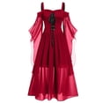thumbnail image 1 of Vintage Clothing Gothic Off Shoulder Strappy Mesh Transparent A Line Length Slip Dress Party Outfit-DM05 Red-Large size L, 1 of 7