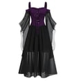 thumbnail image 1 of Vintage Clothing Gothic Off Shoulder Strappy Mesh Transparent A Line Length Slip Dress Party Outfit-XM01 Black Purple-Large size 5XL, 1 of 7