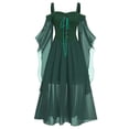 thumbnail image 1 of Vintage Clothing Gothic Off Shoulder Strappy Mesh Transparent A Line Length Slip Dress Party Outfit-XM05 Green-Large size L, 1 of 7