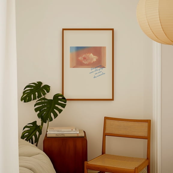 Vintage Cloud Dream Surreal Artwork Pink Minimalist Decor, Unframed Canvas 12x16in