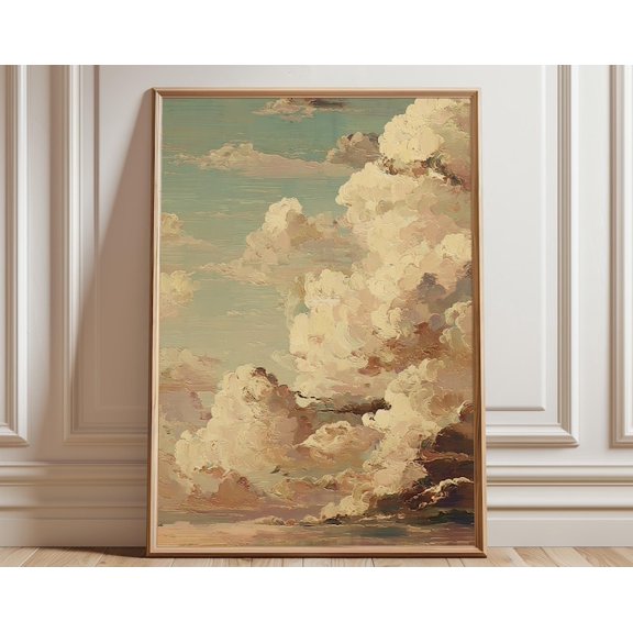 Vintage Cloud Landscape Neutral Sky Wall Art Print, Unframed Paper Poster 24x36in