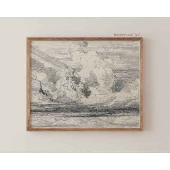 Vintage Cloud Sketch Graphite Sky Light Academia Wall Art Poster, 16x24 UNFRAMED