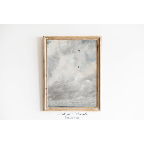 Vintage Cloud Wall Art, Neutral Sky, Cloudy Sky Wall Art, Nursery Decor, Antique Birds In The Sky Poster, 774, Unframed Poster Size 8x12