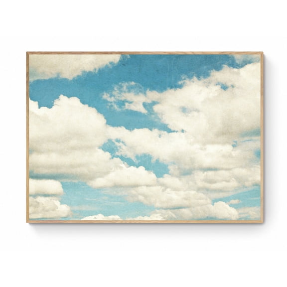 Vintage Cloud and Sky Landscape Wall Art Blue Abstract Decor, Unframed Paper Print Size 8x12