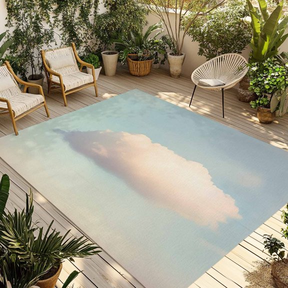 Vintage Clouds Outdoor Rug 6x9 Ft - Reversible Patio Rug Outdoor Camping Rugs, Retro Modern Nature Sky Landscape Washable Indoor Outdoor Area Rugs, Non-Slip Outdoor Carpet Runner for Deck/Porch