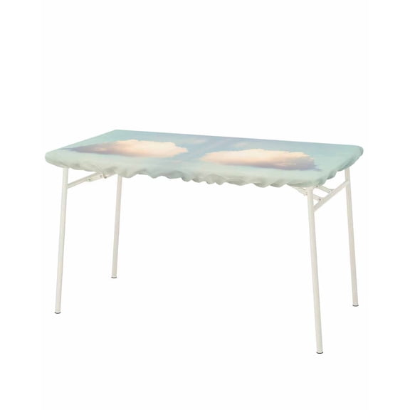 Vintage Clouds Rectangle Tablecloth, Waterproof Elastic Fitted Table Covers for 8 Foot Tables, 32x96inch Decorative Tablecloths for Picnic, Camping, Indoor, Outdoor, Retro Modern Nature Sky Landscape