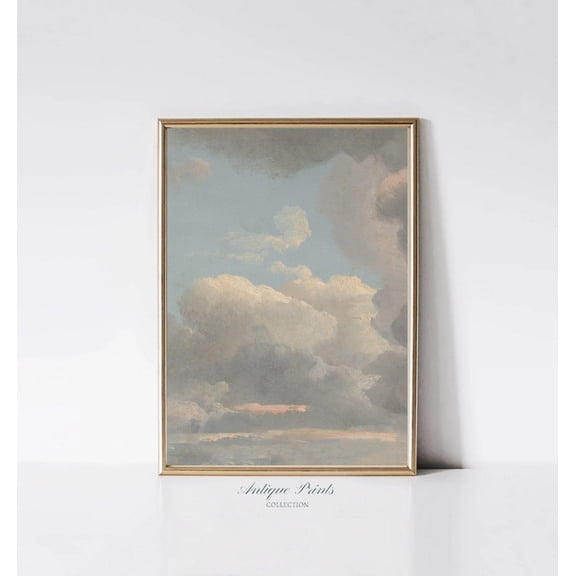Vintage Clouds Study Wall Art, Neutral Sky, Cloudy Sky Wall Art, Nursery Decor, Antique Blues Sky Print, Unframed Paper Print