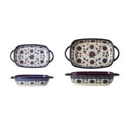 Vintage Clover Floral Rectangular Baking Pan Set of 2 Ceramic Double-Handled Household Tableware