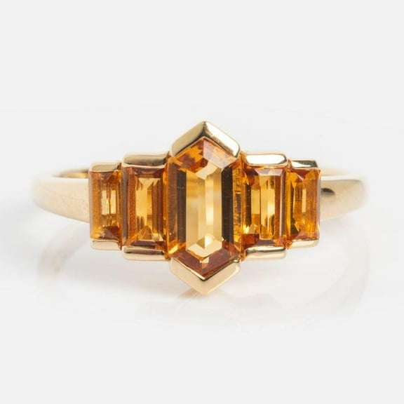 Vintage Cluster Citrine Engagement Ring, Hexagon Cut Gemstone Bridal Ring, Bezel Engagement Ring, Women Delicate Jewelry Gift For Her