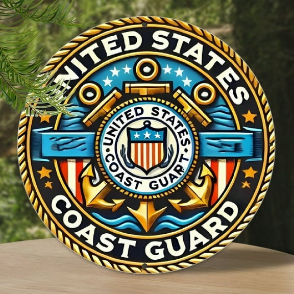 Vintage Coast Guard Emblem Round Metal Sign - 8x8 inch Aluminum Wall Art with Durable Material for Home, Office, Bar, Cafe, Living Room Decor - Ideal Gift for Nautical Enthusiasts, Collectors