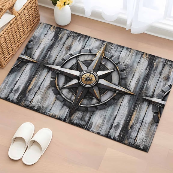 Vintage Coastal 2'x3' Washable Rug, Nautical Ocean Summer Beach Compass Non-Slip Soft Doormat Area Rugs for Entrance Bathroom Bedsides, Front Doormat Carpet for Kitchen Bedroom, Entryway Floor Mat