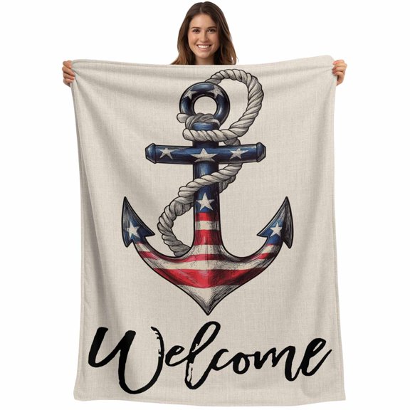Vintage Coastal Anchor Blanket Soft Cozy Warm Throw Blanket for Couch, Plush Fuzzy Flannel Fleece Blankets for Sofa, Nautical Ocean Beach Retro Bed Blankets Lightweight Gifts for Women, 50"x60"
