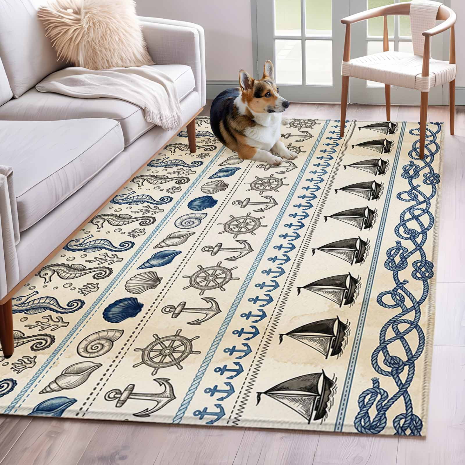 White Shell Rug Vintage Coastal Area Rugs 2.7'x5', Washable Small Throw Rugs for ...