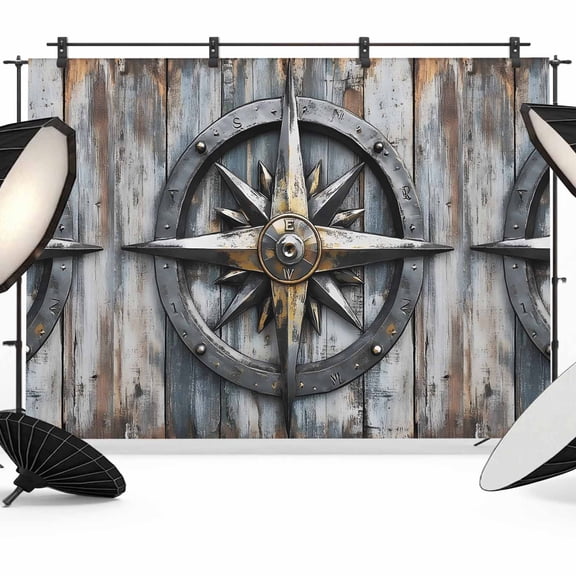 Vintage Coastal Backdrop for Photoshoot, Photography Photo Studio Background Wall Backdrop, Compass Nautical Summer Beach Back Drop Banner Panel for Portraits Wedding Party Live Streaming Decor 8x6Ft